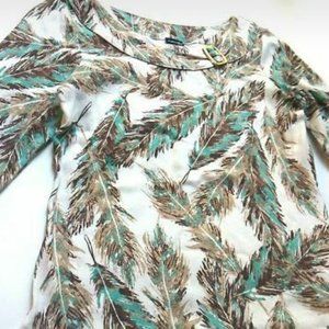 Rafaella Womens Green Brown Print Cotton Top Shirt